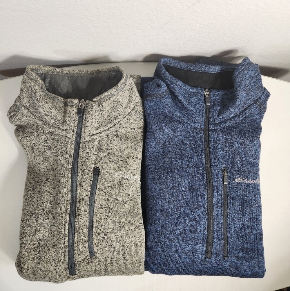 Eddie Bauer Mens Convector 1/2-Zip Sweater Fleece Bundle of 2 Gray/Blue-Size L